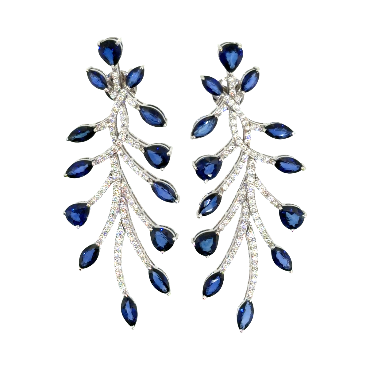 18KT WHITE GOLD DIAMOND & SAPPHIRE EARRING
