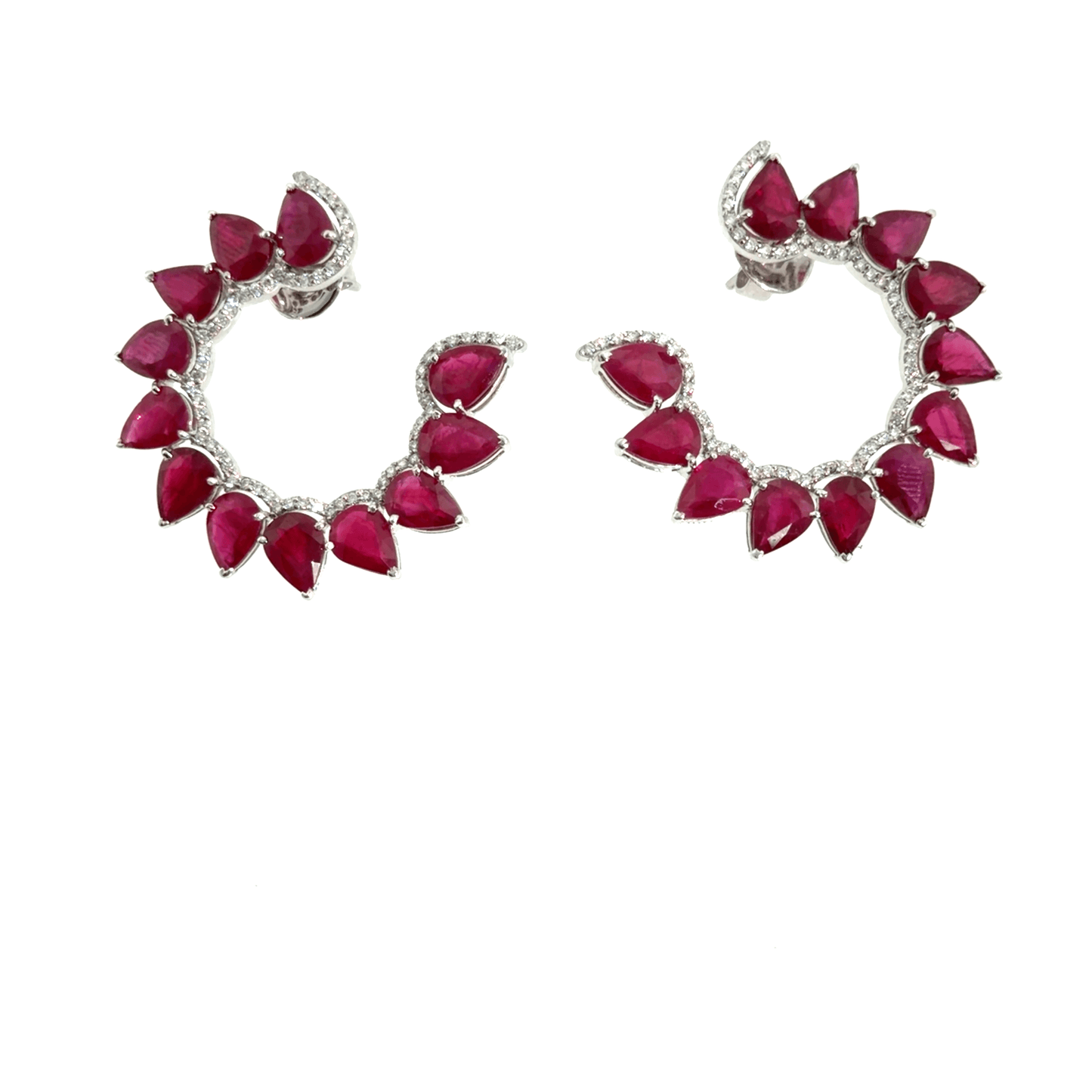 18 KT WHITE GOLD DIAMOND RUBY EARRING