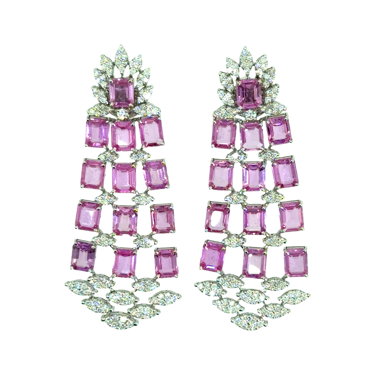 18KT WHITE GOLD DIAMOND PINK SAPPHIRE EARRING