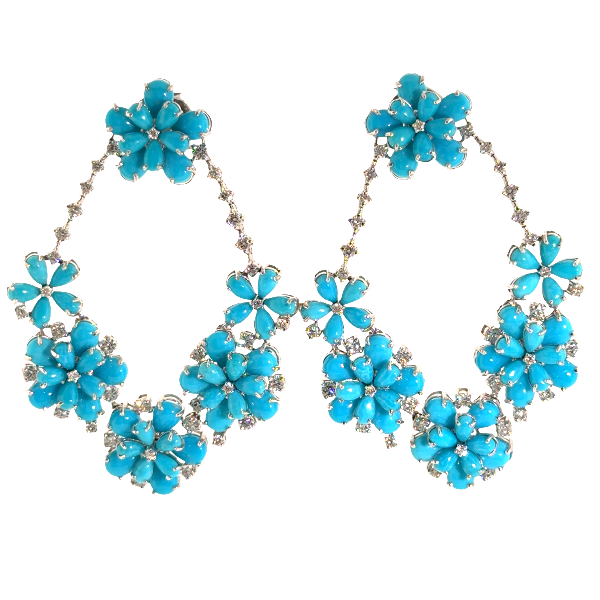 18KT WHITE GOLD DIAMOND SLEEPING BEAUTY TURQUOISE EARRING
