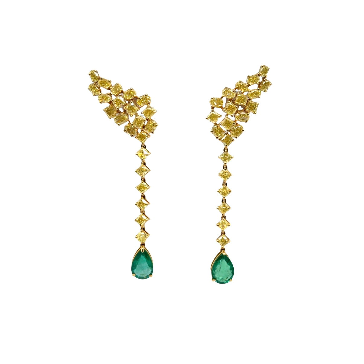 18KT YELLOW GOLD DIAMOND ZAMBIAN EMERALD EARRING