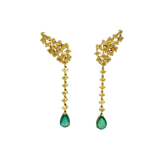 18KT YELLOW GOLD DIAMOND ZAMBIAN EMERALD EARRING