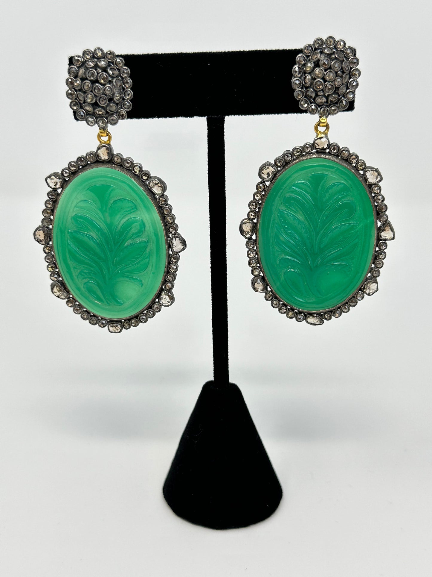 Green Onyx and Diamond Earring