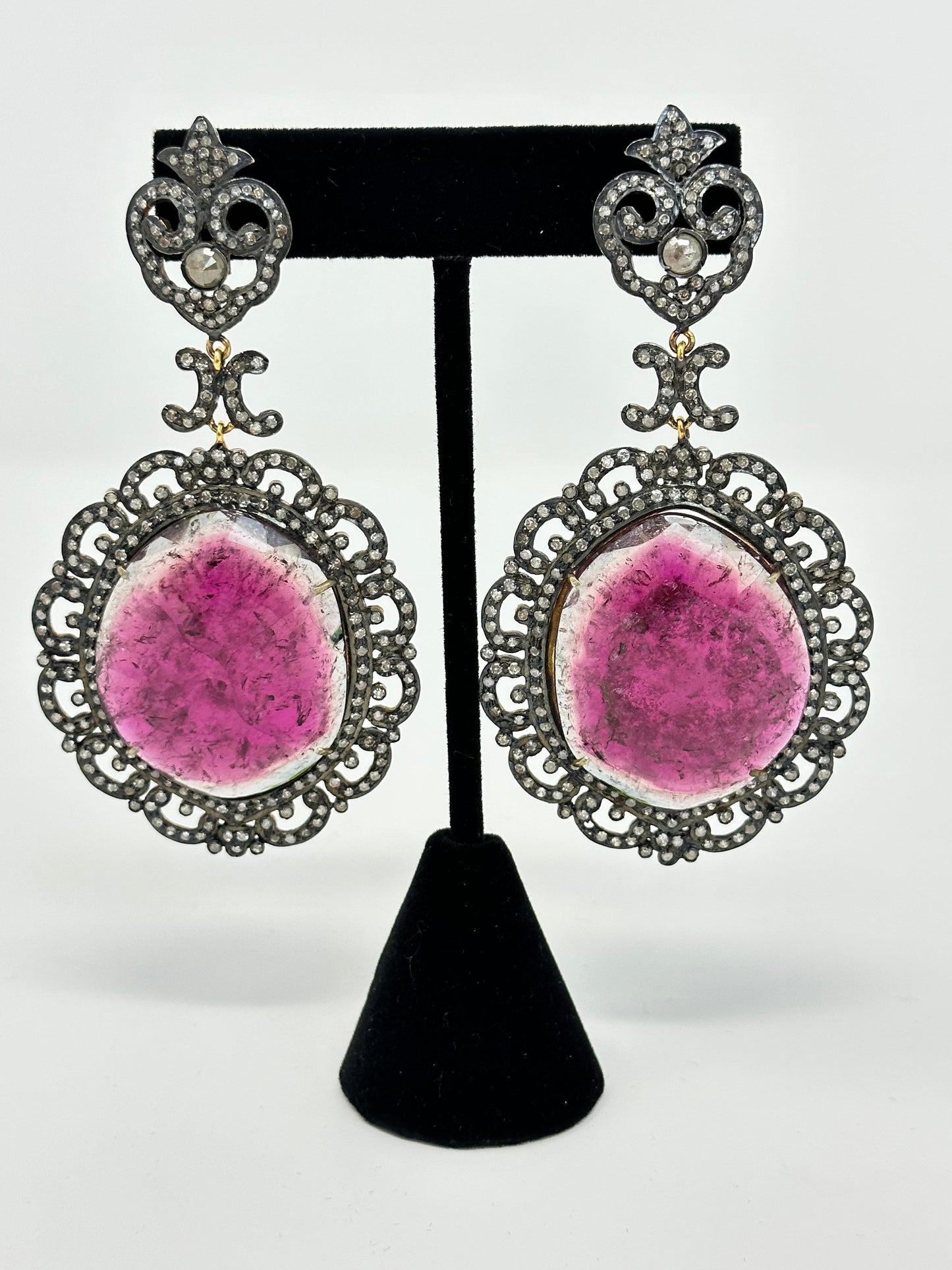 Pink Tourmaline and Diamond Earring