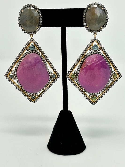 Multi colored Uma sapphire and Diamond Earring