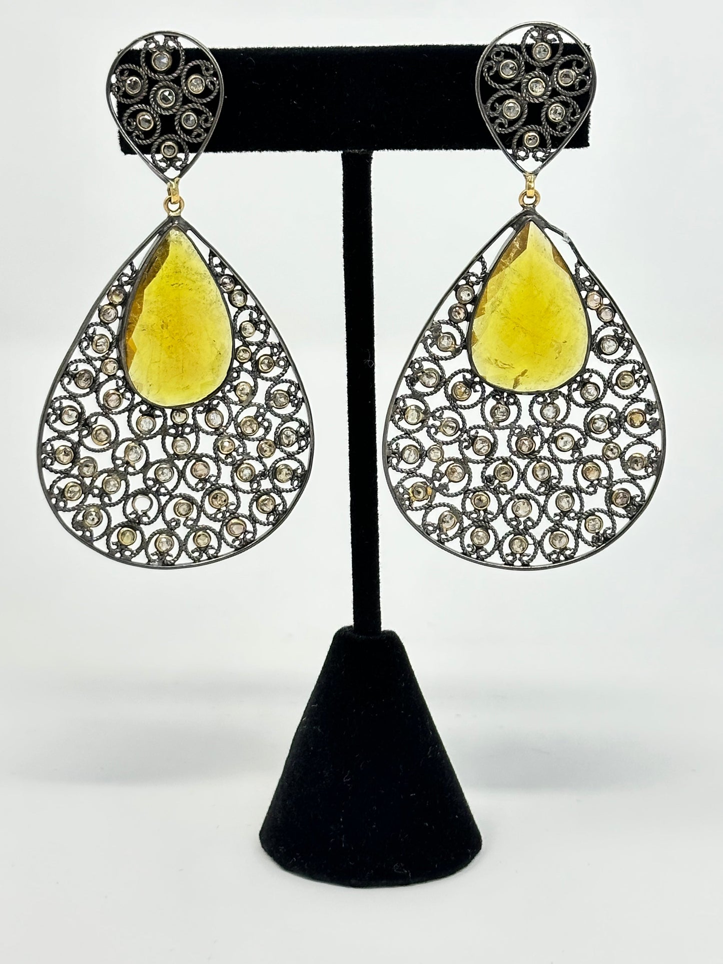 Yellow Citrine and Diamond Earring