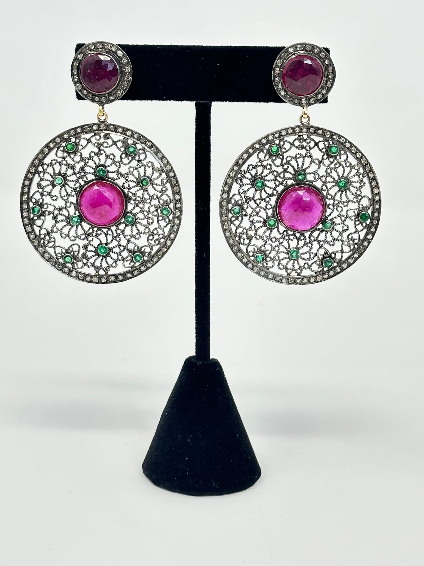 Ruby with Emerald and Diamond Earring