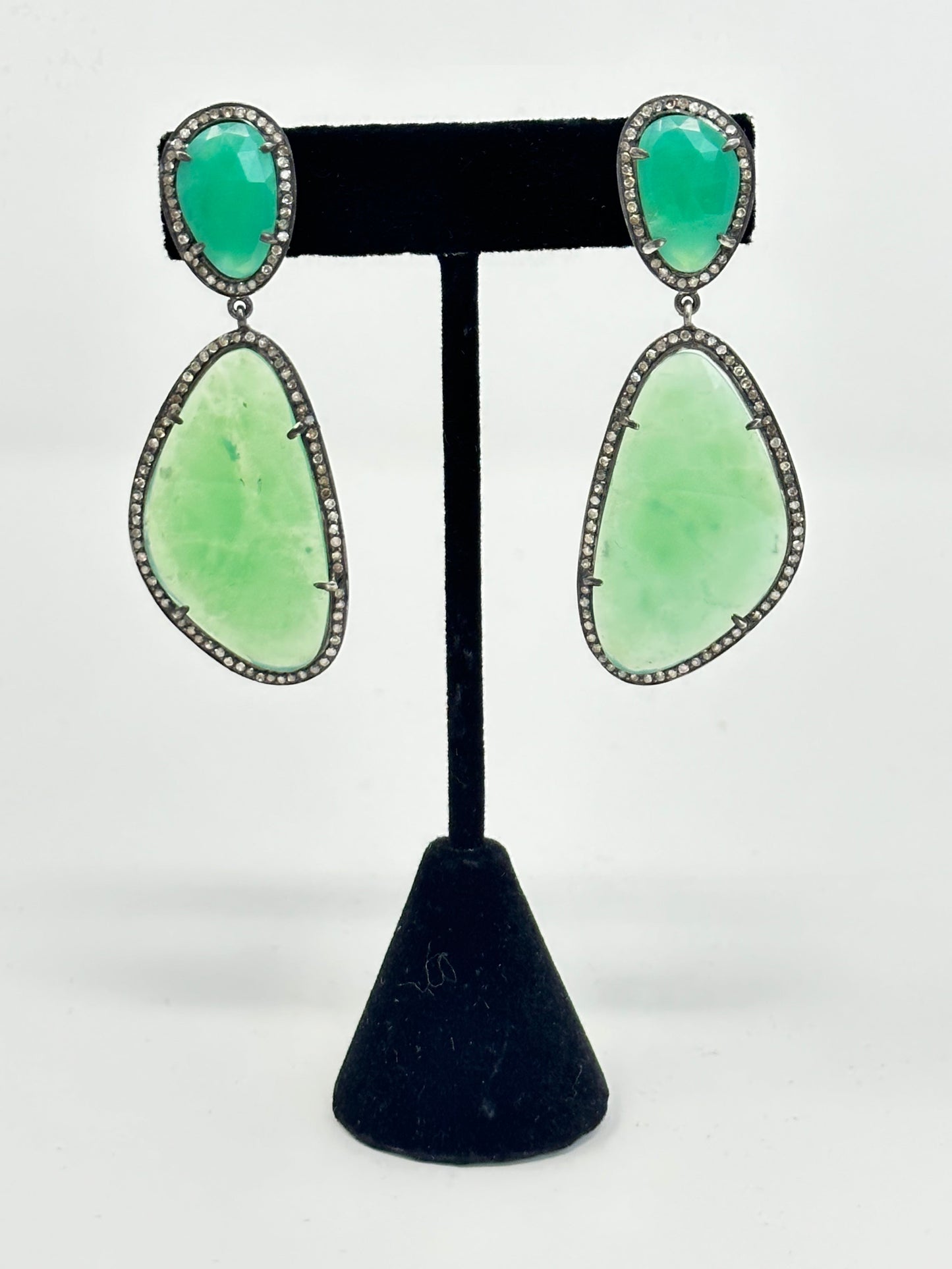 Green Chrysoprase and Diamond Earrings