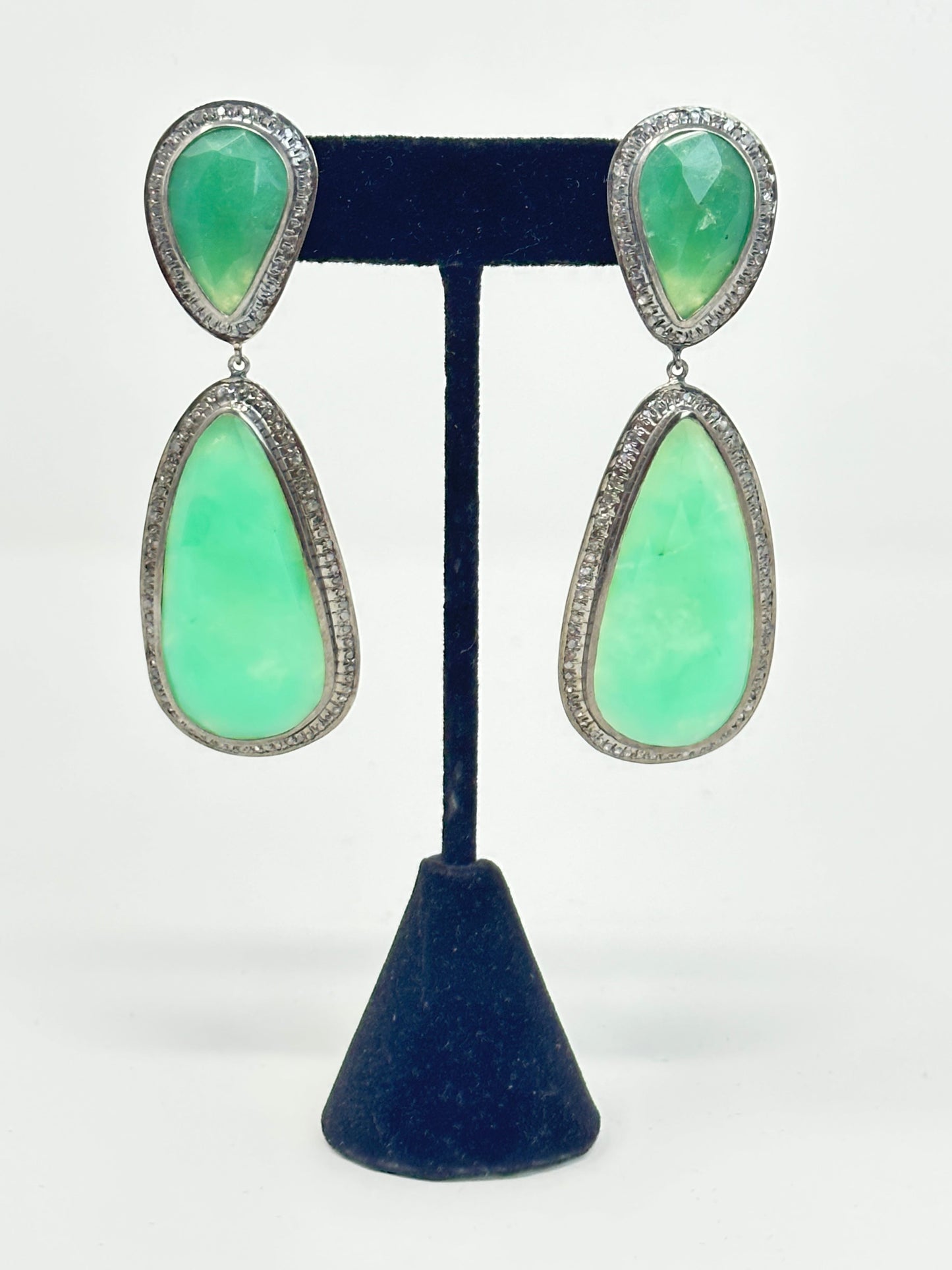 Green Chrysoprase and Diamond Earrings