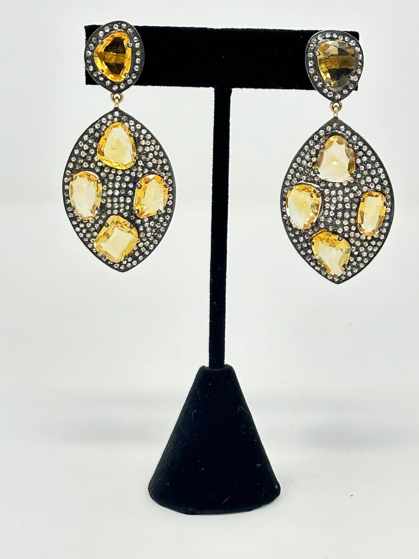 Yellow Citrine with Sapphire and Diamond Earring