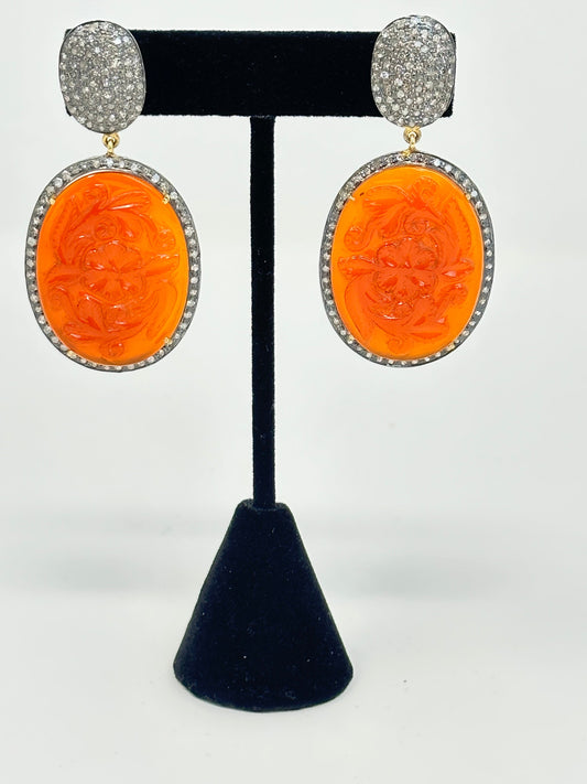 Orange Agate and Diamond earring