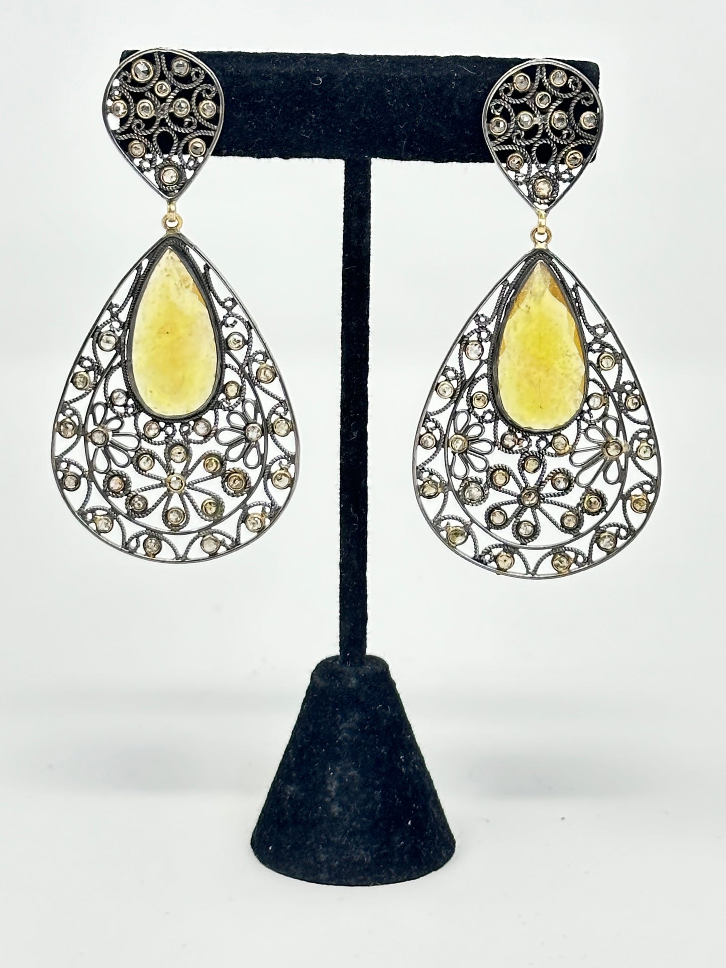Yellow Citrine and Diamond earring
