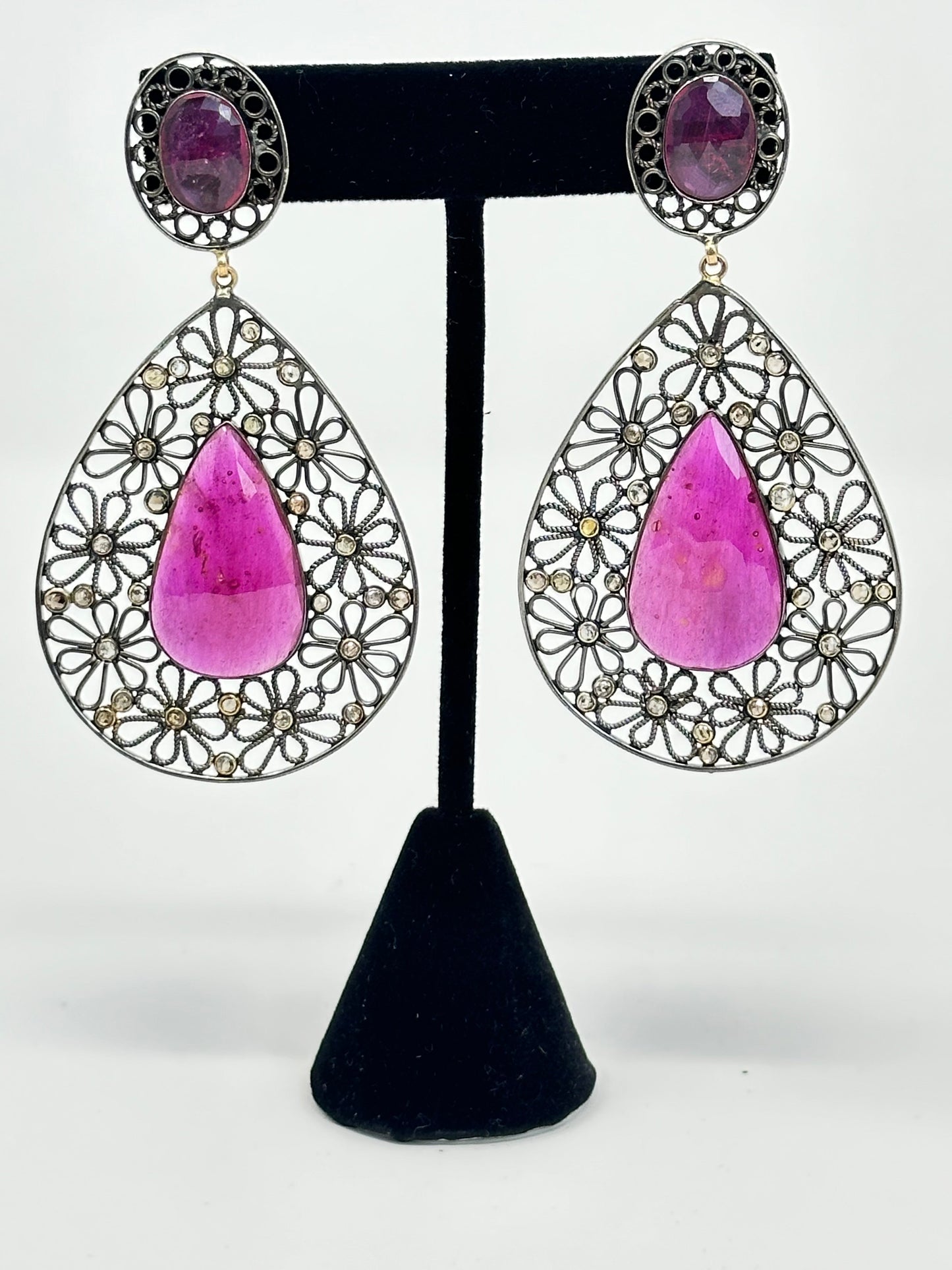 Rose Quartz and Diamond Earrings