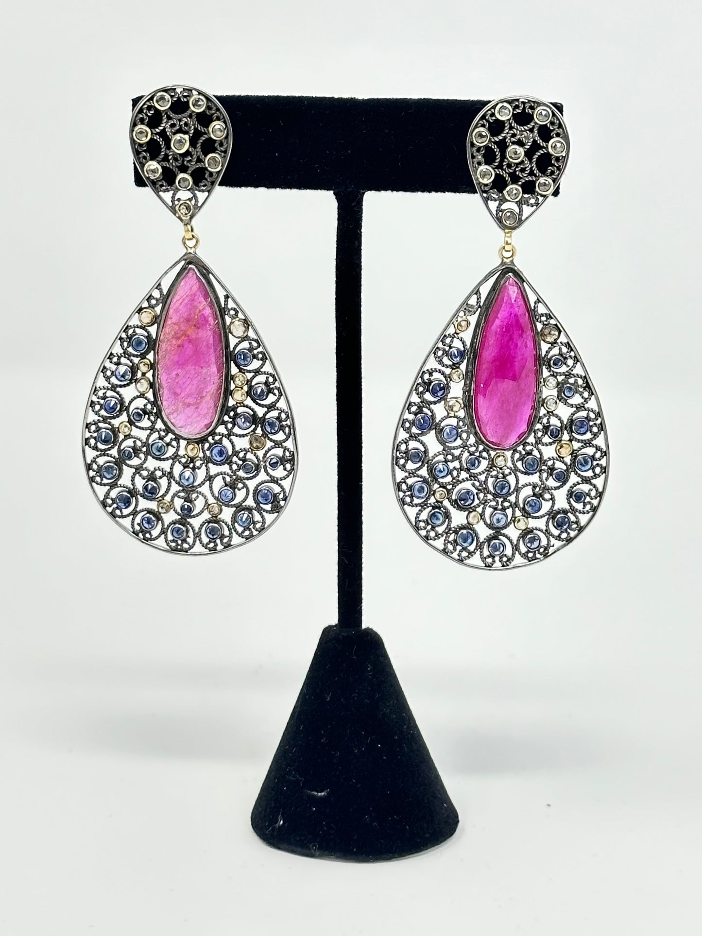 Ruby with Sapphire and Diamond Earring