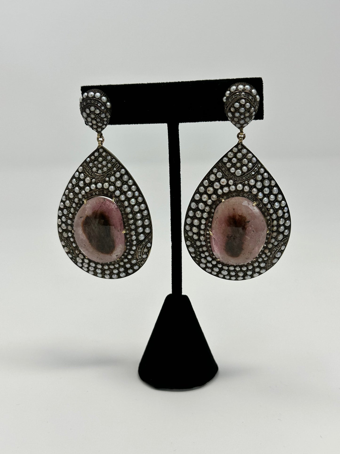 Light Pink Uma sapphire with Pearl and Diamond Earring