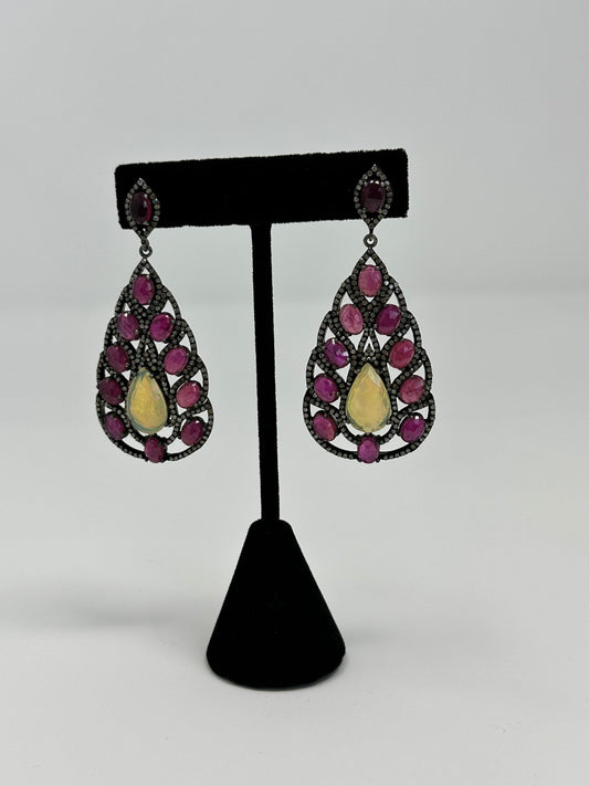 Opal with Ruby and Diamond Earrings