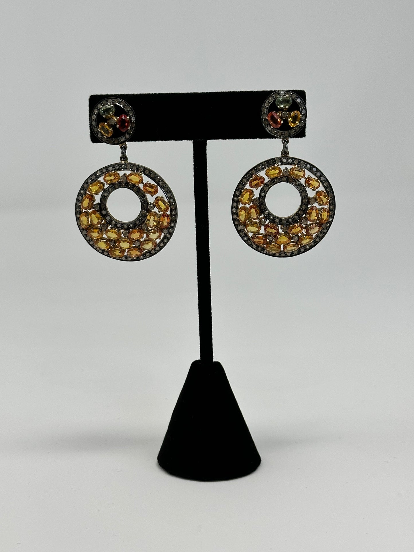 Multi Colored Sapphire and Diamond Earring