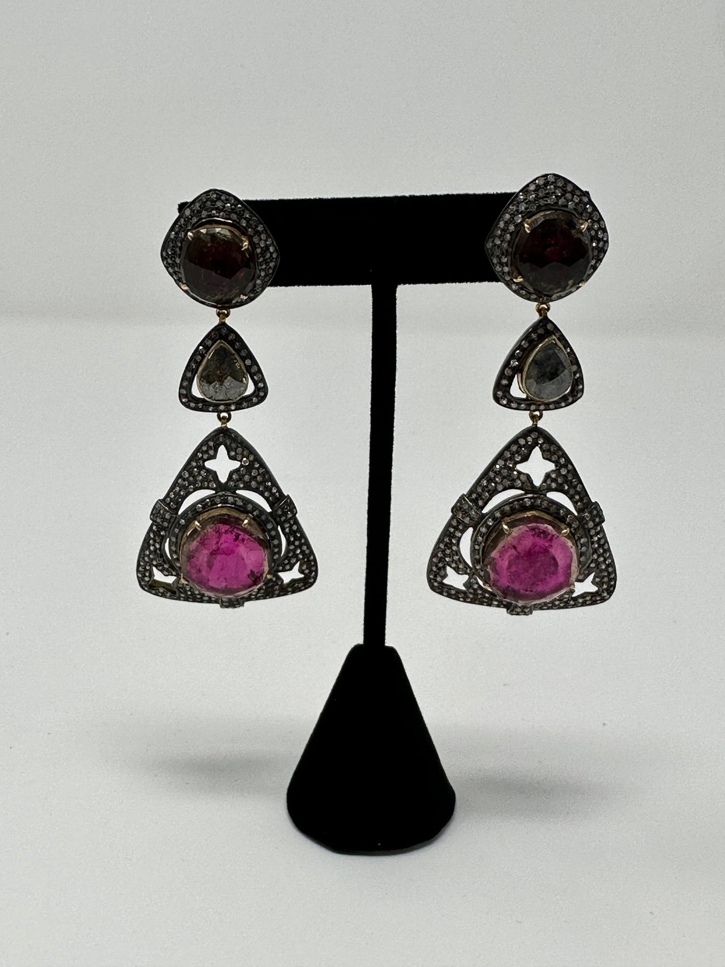 Pink Turmaline and Diamond Earring