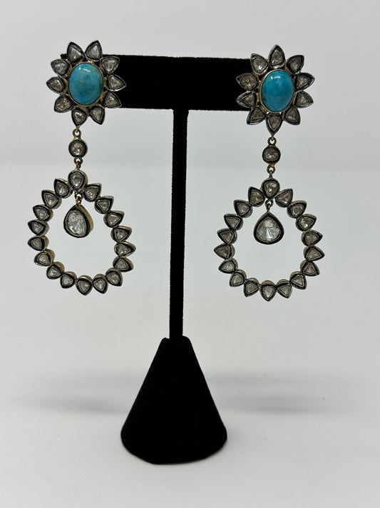 Sleeping Beauty Turquoise and Rosecut Diamond Earring