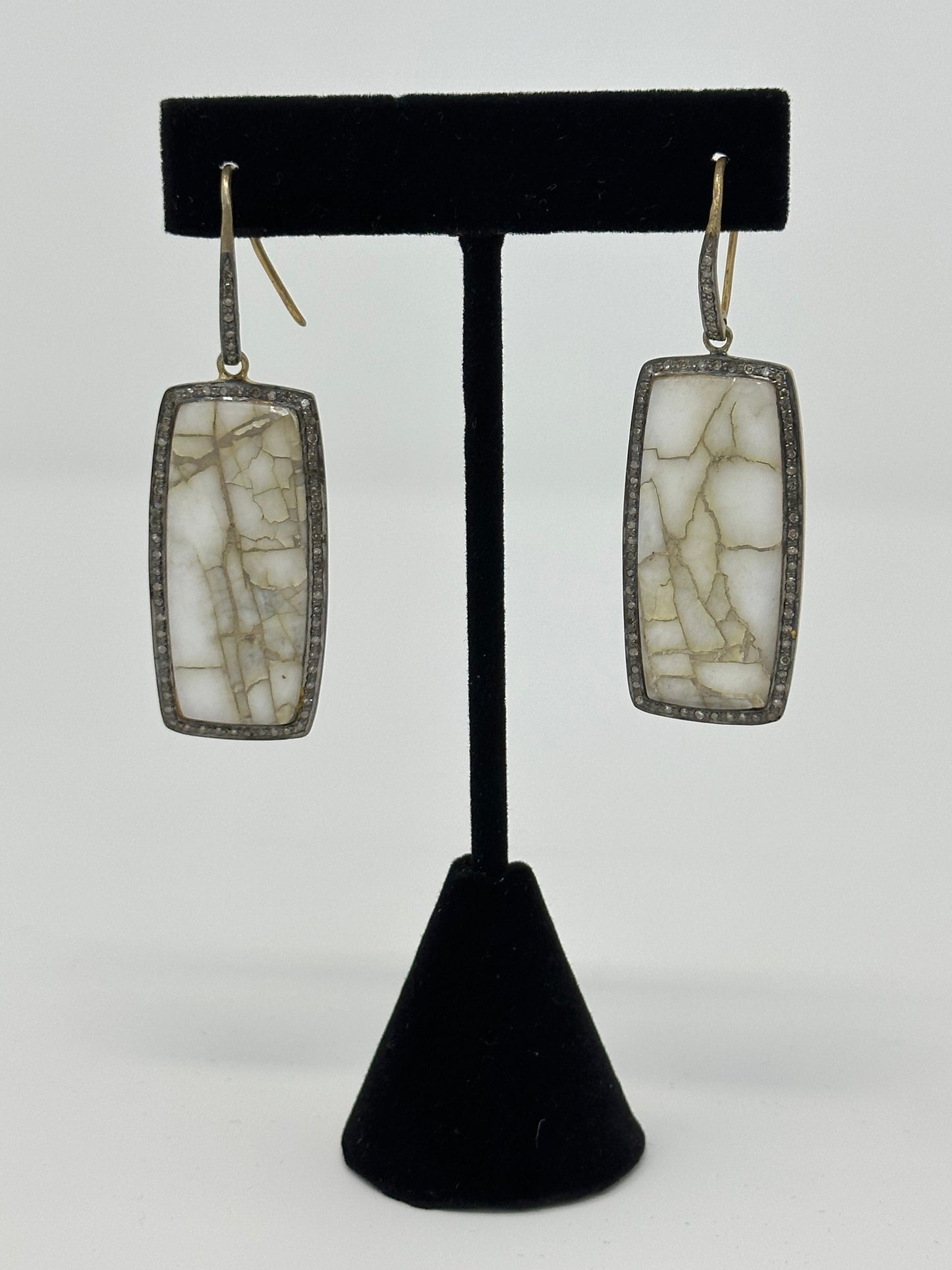White Agate and Diamond Earrings