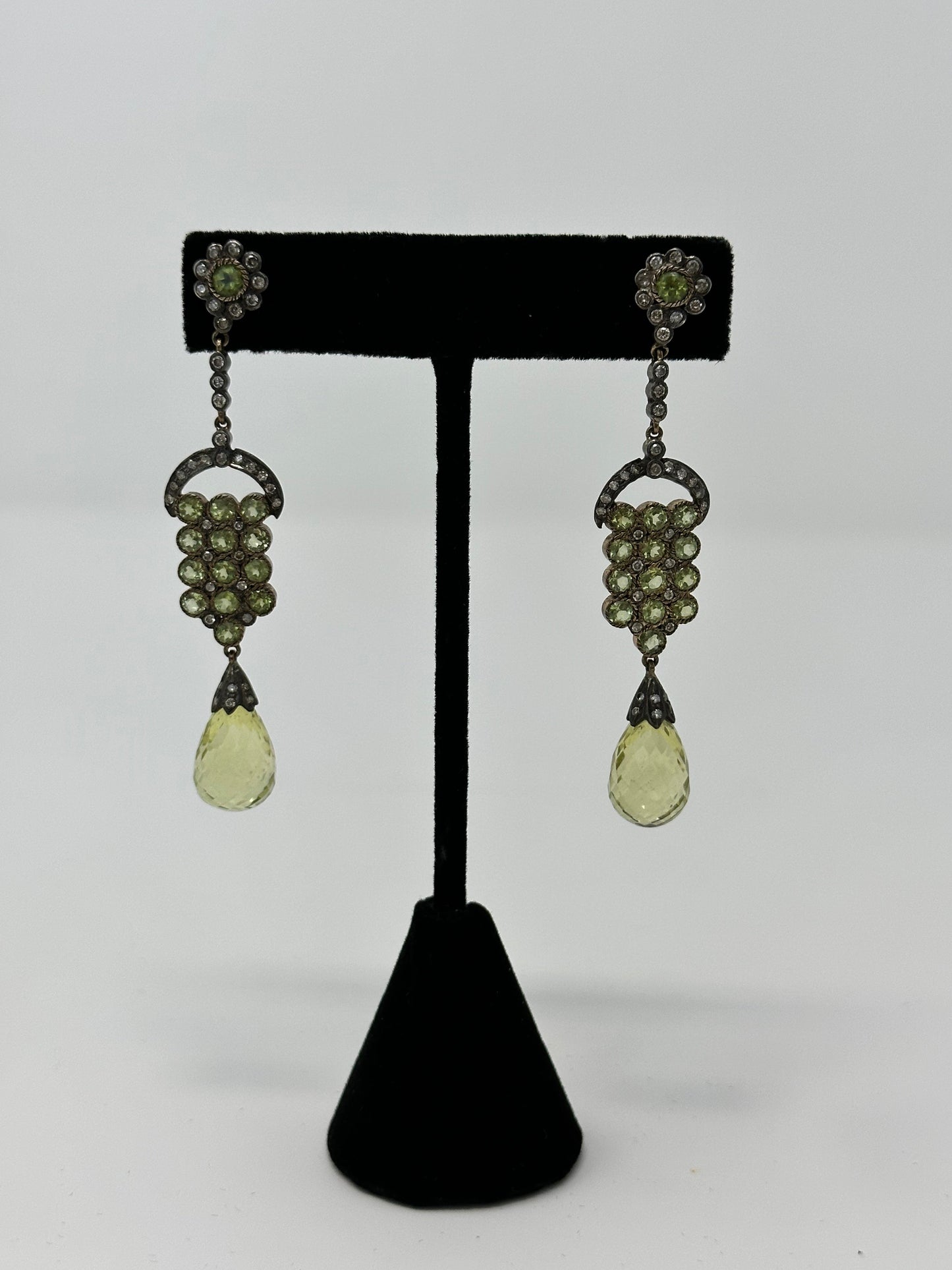 Lemon Topaz and Diamond Earrings with a Topaz  drop