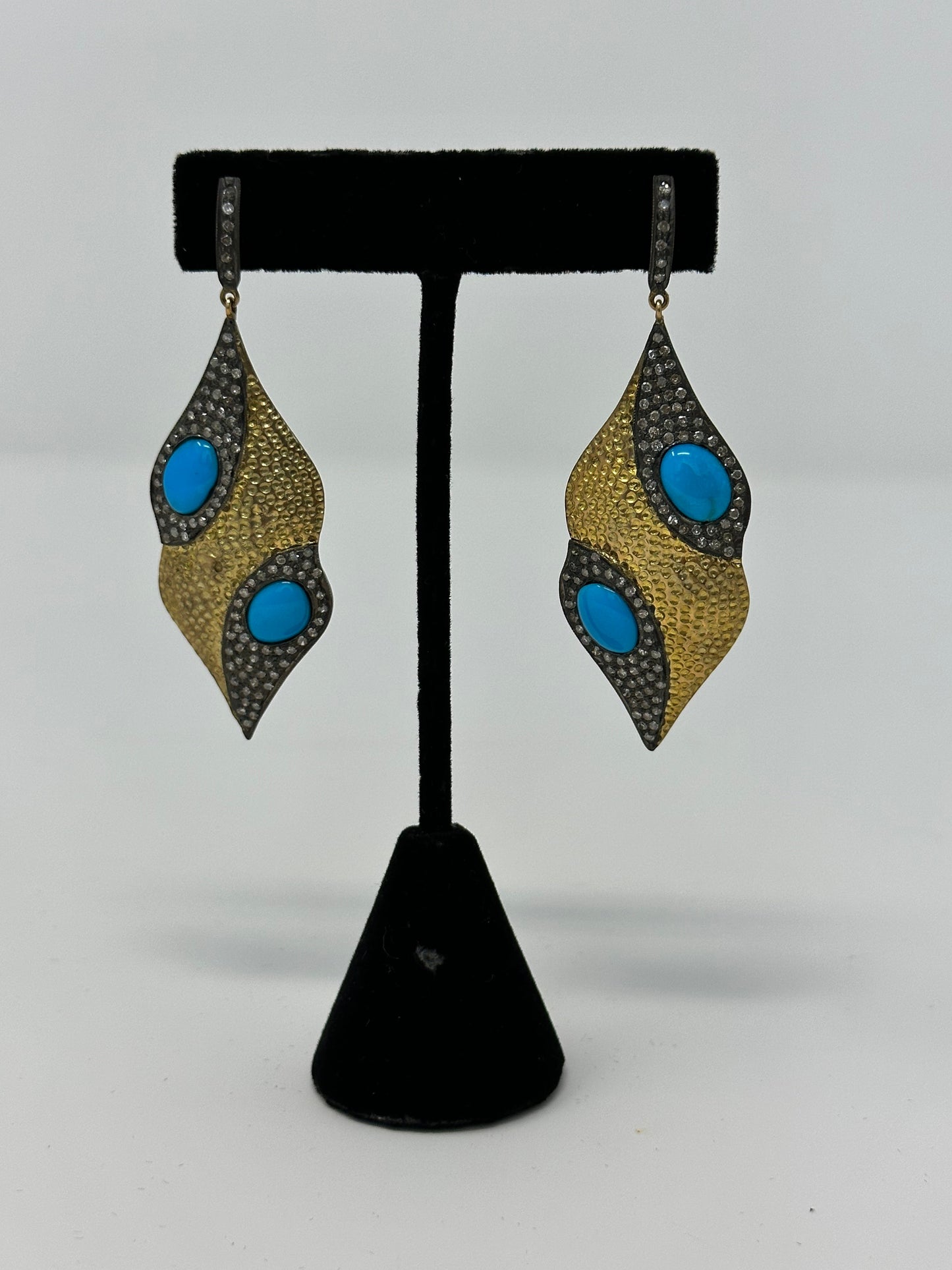 Turquoise and Diamond Two Tone Earring